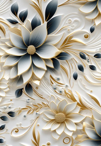Hoja de papel adhesivo fotográfico mate acabado (Flores Blancas Oro y toques oscuros)