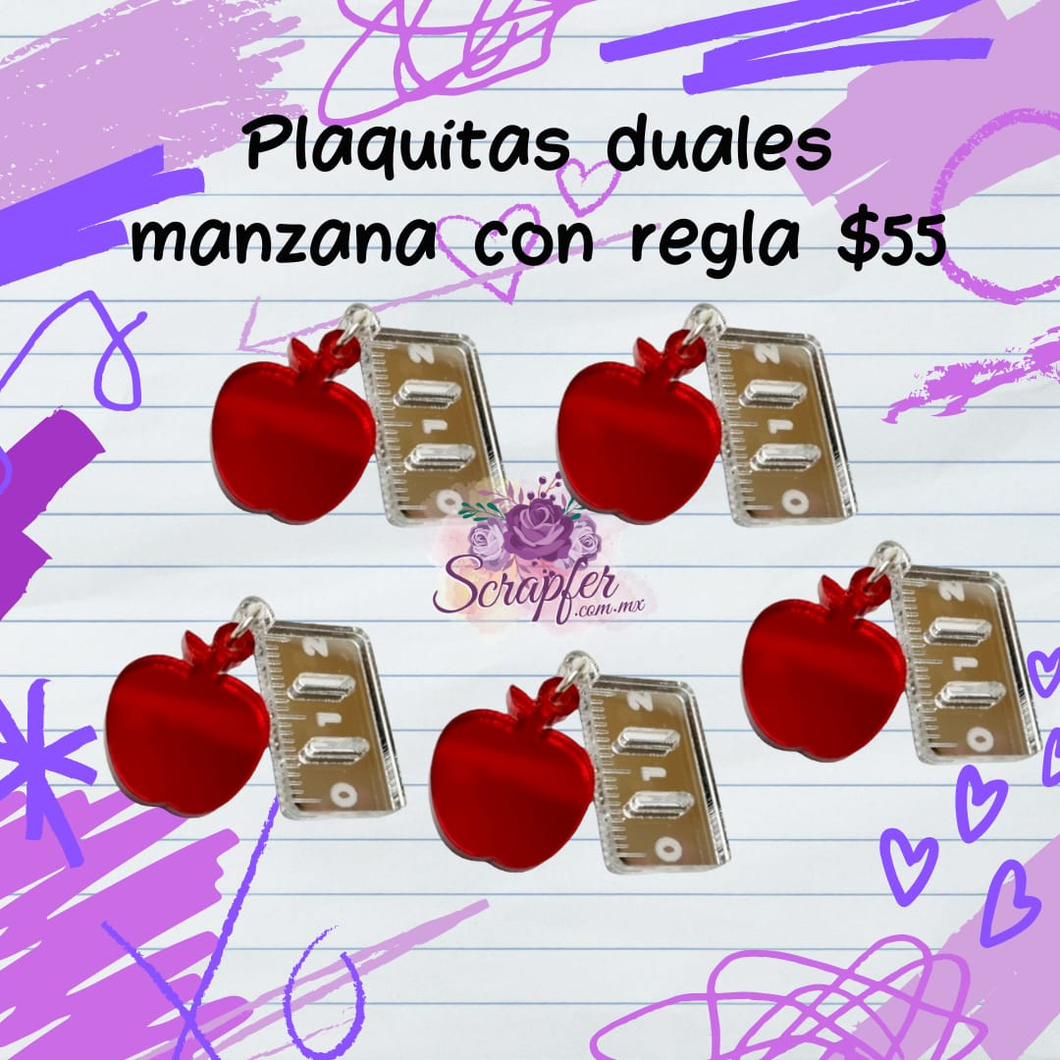 5 Plaquitas duales de regla con manzana